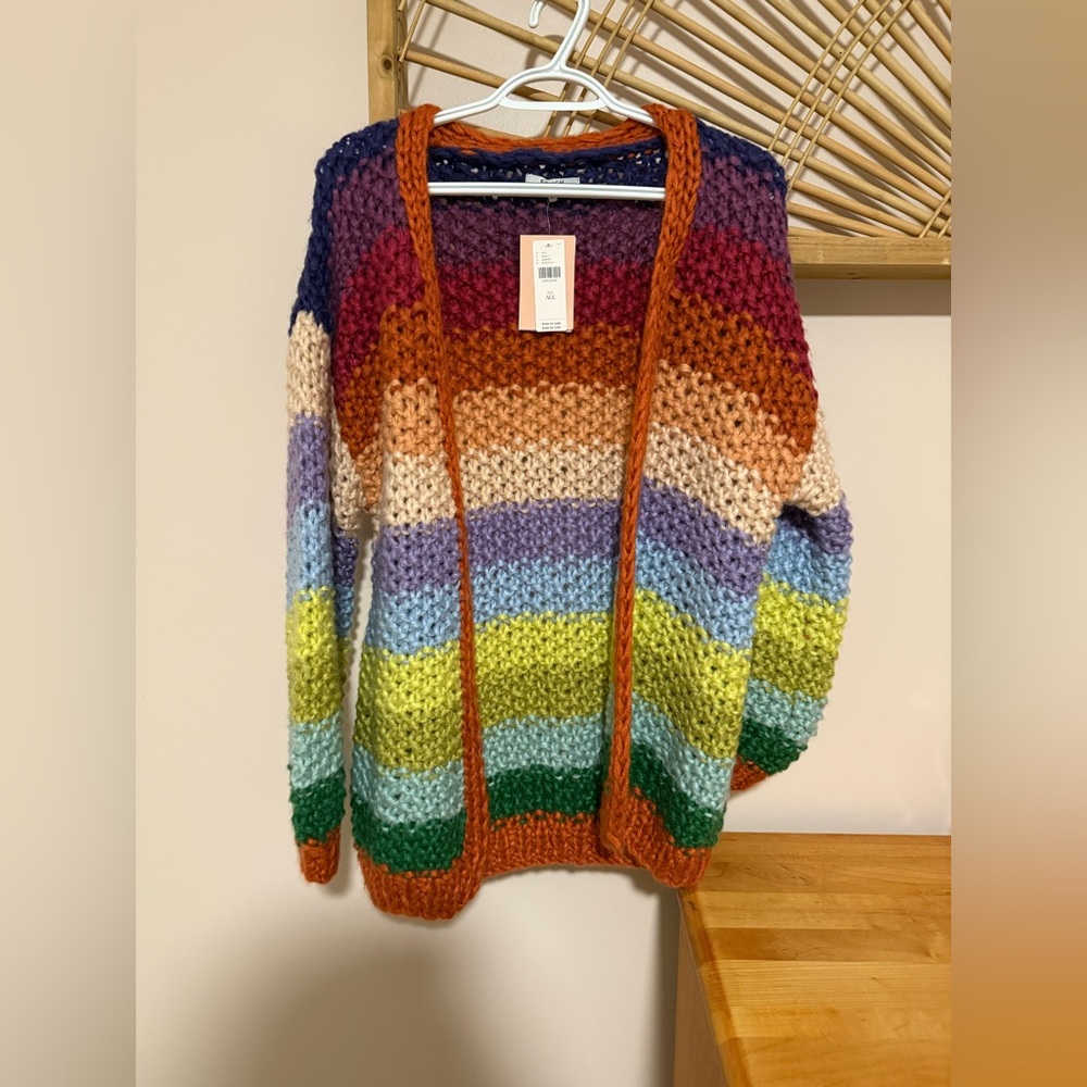 FRNCH Paris Anthropologie Lobelia Cardigan Sweater in Rainbow Stripes